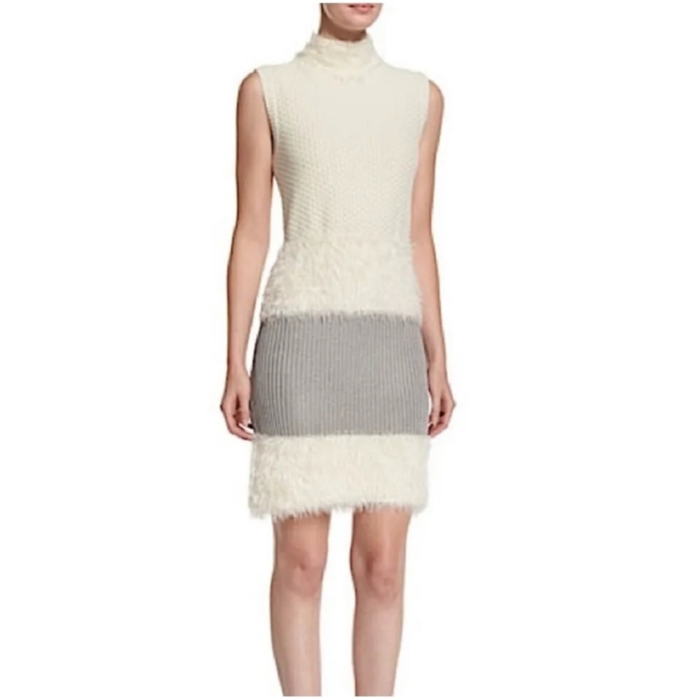 Diane Von Furstenberg Sleeveless Plush Knit Dress Medium‎ Ivory/Taupe